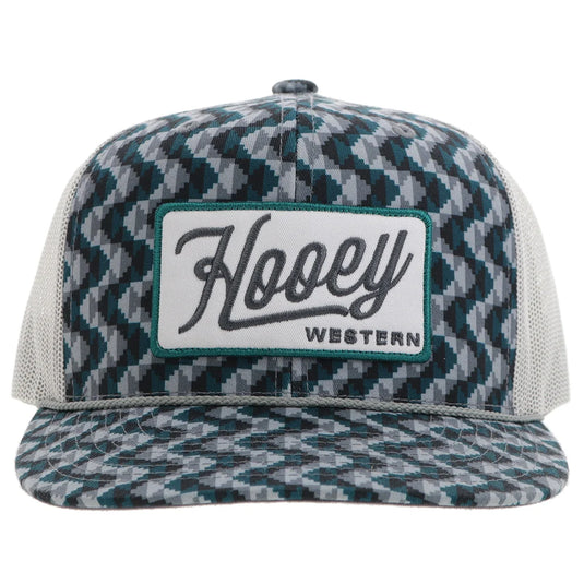 2448T-TLGY - Hooey "Lakota" Hat Teal/Grey Pattern W/White/Teal Patch