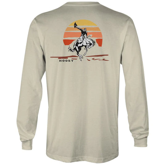 HT1534CR - HOOEY MEN'S  "SUNSET BRONC" CREAM LONG SLEEVE TEE SHIRT