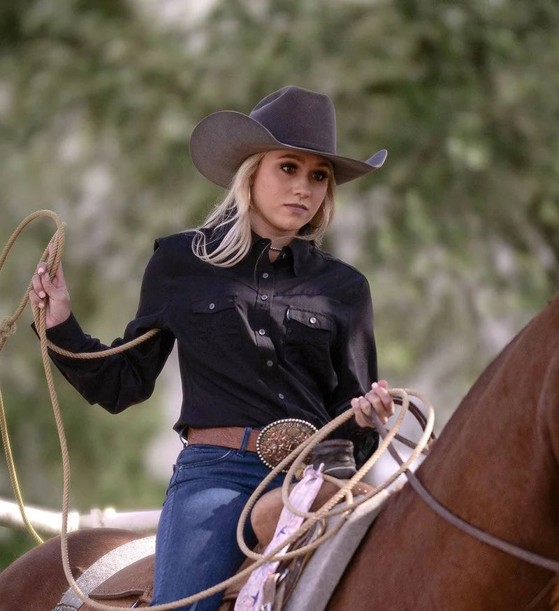 Load image into Gallery viewer, HT1664BK - Hooey Ladies "Sol Competition" Black Long Sleeve
