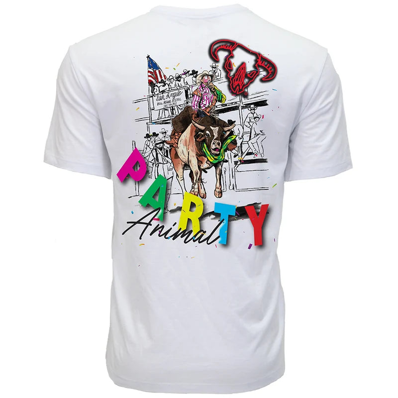 Load image into Gallery viewer, HT1833WH - Hooey Bad Company T-Shirt White W/Multi-Color Party Animal Logo
