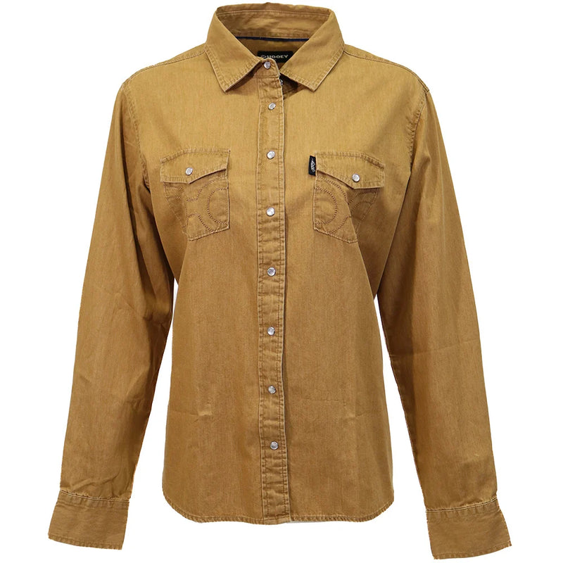 Load image into Gallery viewer, HT1878TN - Hooey Ladies "Del Denim" Chambray Long Sleeve Shirt Tan
