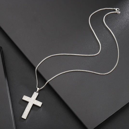 NIHNK4 - Titanium Steel Plating Rhinestone Inlay Cross Necklace