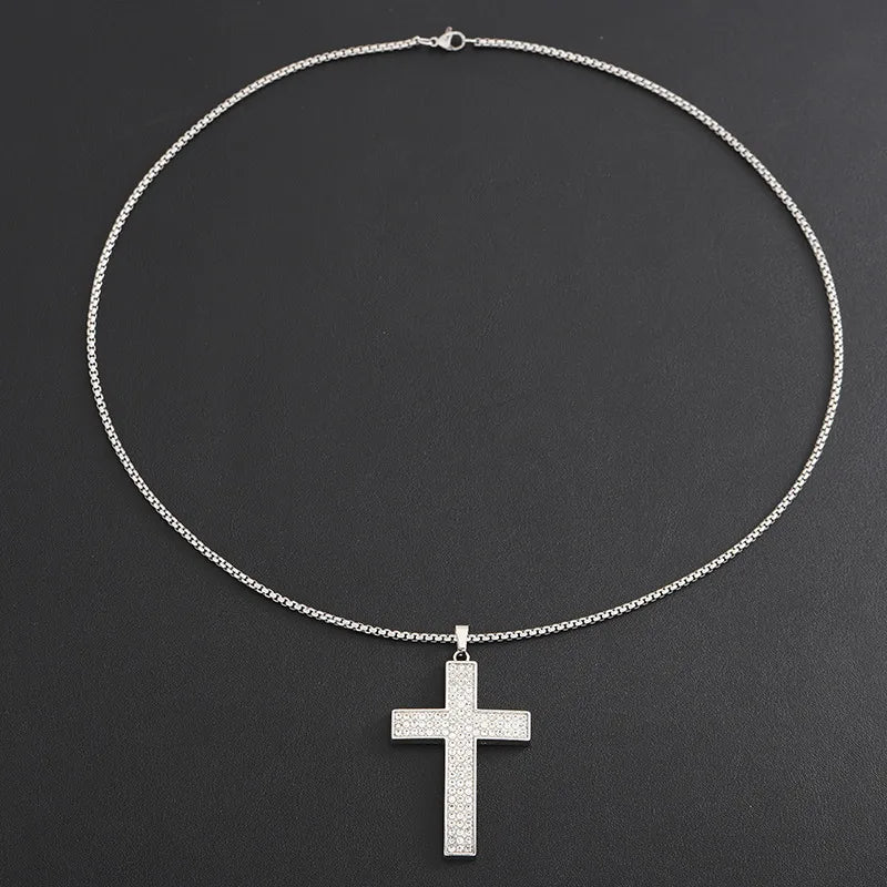 Load image into Gallery viewer, NIHNK4 - Titanium Steel Plating Rhinestone Inlay Cross Necklace
