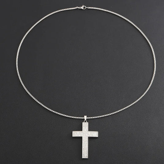 NIHNK4 - Titanium Steel Plating Rhinestone Inlay Cross Necklace