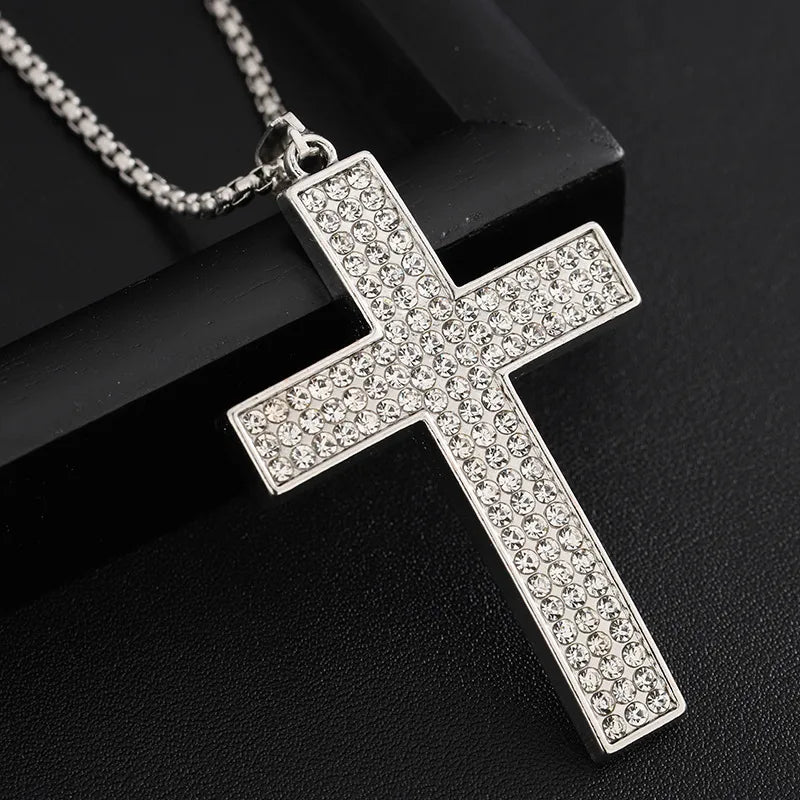 Load image into Gallery viewer, NIHNK4 - Titanium Steel Plating Rhinestone Inlay Cross Necklace
