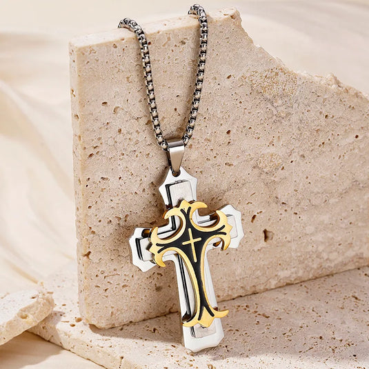NIHNK6 - Stainless Steel Layered Cross Necklace