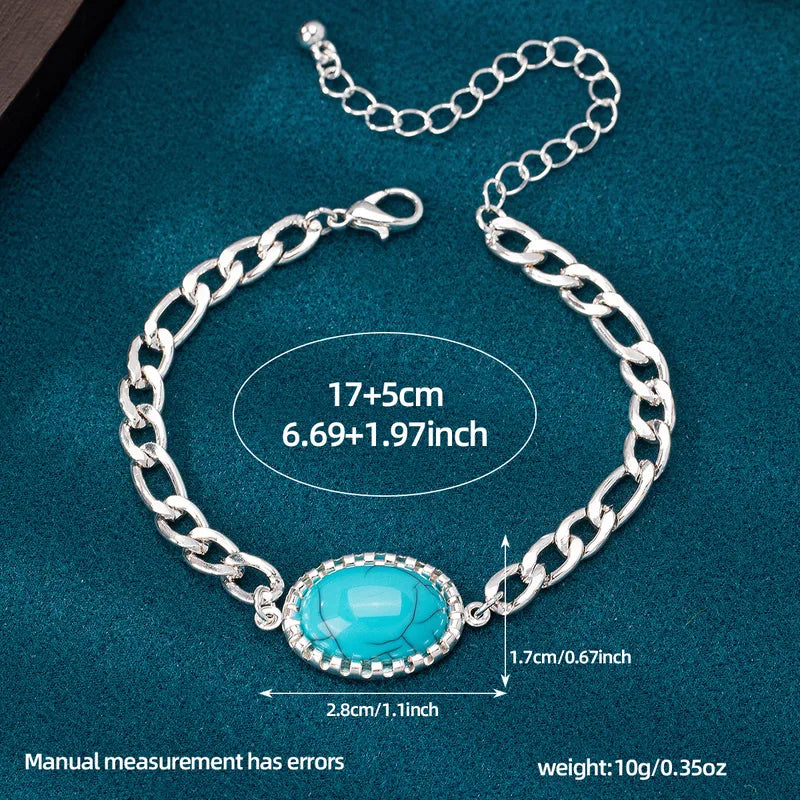 Load image into Gallery viewer, NIHBC14 - Oval Turquoise Cuban Link Chain Bracelet

