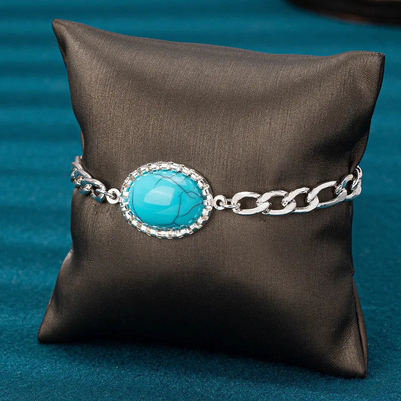 Load image into Gallery viewer, NIHBC14 - Oval Turquoise Cuban Link Chain Bracelet
