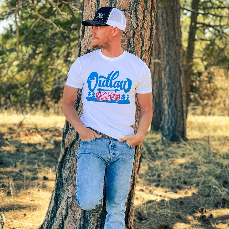 Load image into Gallery viewer, OUT60011 - Outlaw FROM THE WOODS White T Shirt

