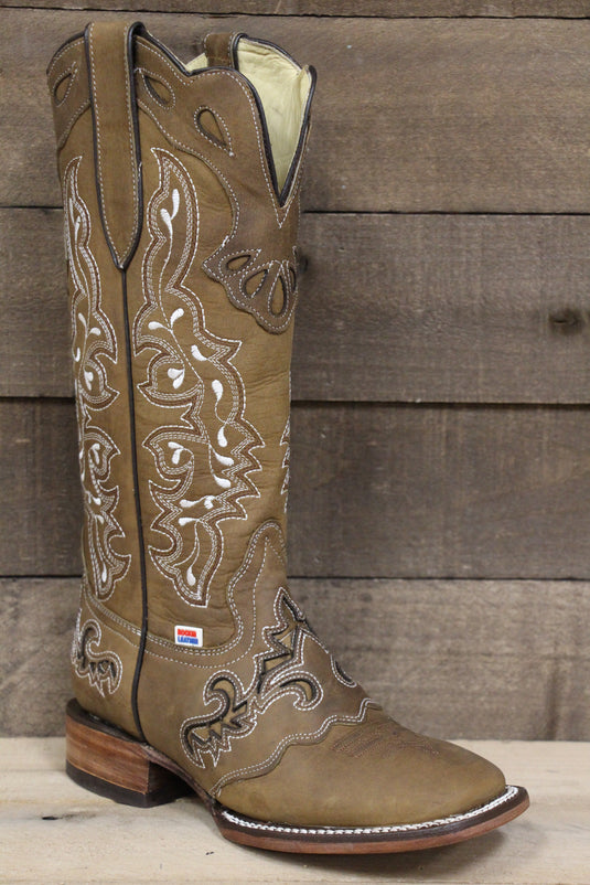 2158 - RockinLeather Women's Tall Brown on Brown Overlay Western Boot