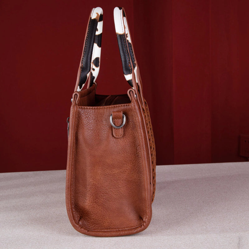 Load image into Gallery viewer, WG102-8120SBR -  Wrangler Cow Print Concealed Carry Tote/Crossbody - Brown
