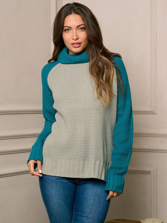 WFT 24 - WOMEN'S LONG SLEEVE TURTLE NECK PULLOVER BACK SURPLICE SWEATER