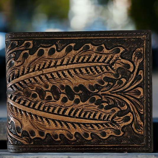 IWR-2B - Ranger Belt Co. Leaf Tooled Bi-Fold Wallet