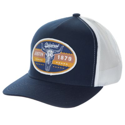 JUS13714 - Justin Navy Blue Cap W/ Steer Skull Patch