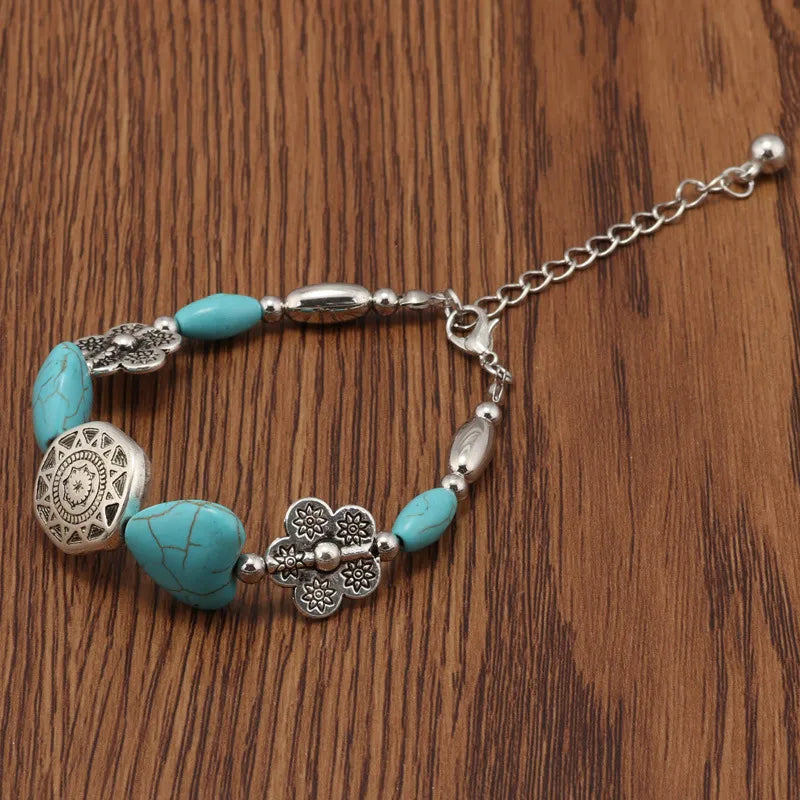 Load image into Gallery viewer, NIHBC27 - Silver Turquoise Heart Bracelet
