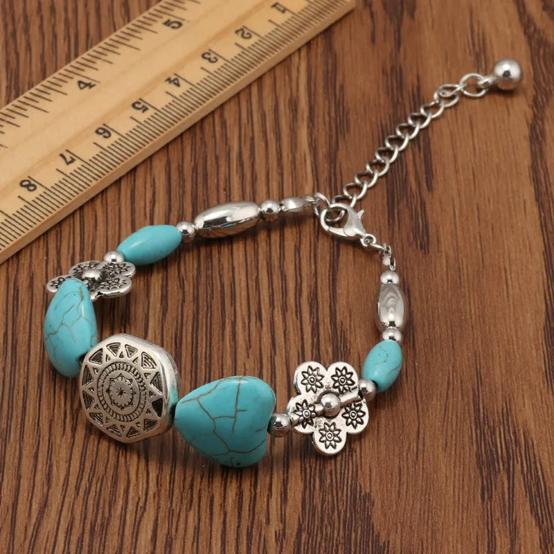 Load image into Gallery viewer, NIHBC27 - Silver Turquoise Heart Bracelet
