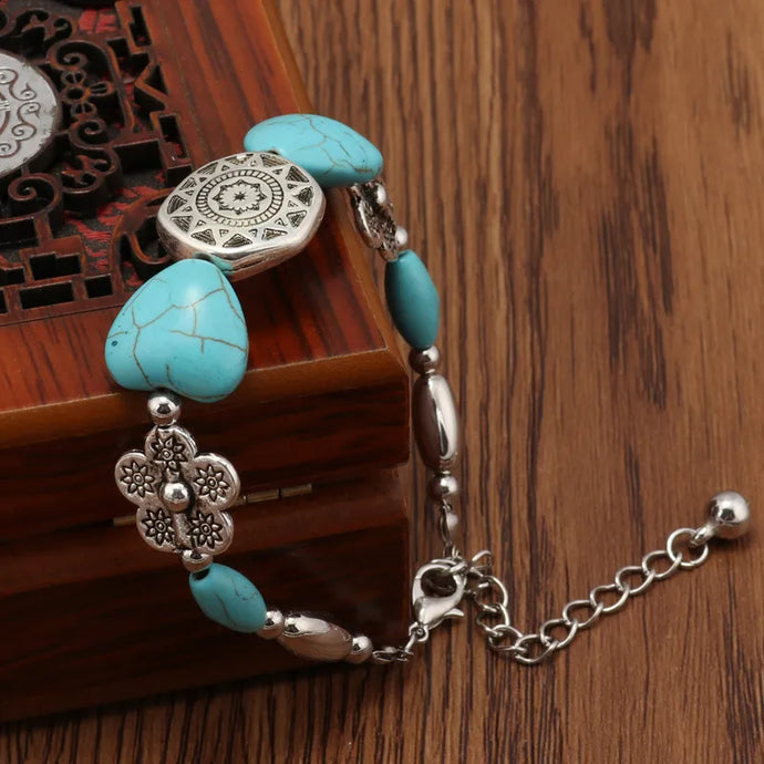 NIHBC27 - Silver Turquoise Heart Bracelet