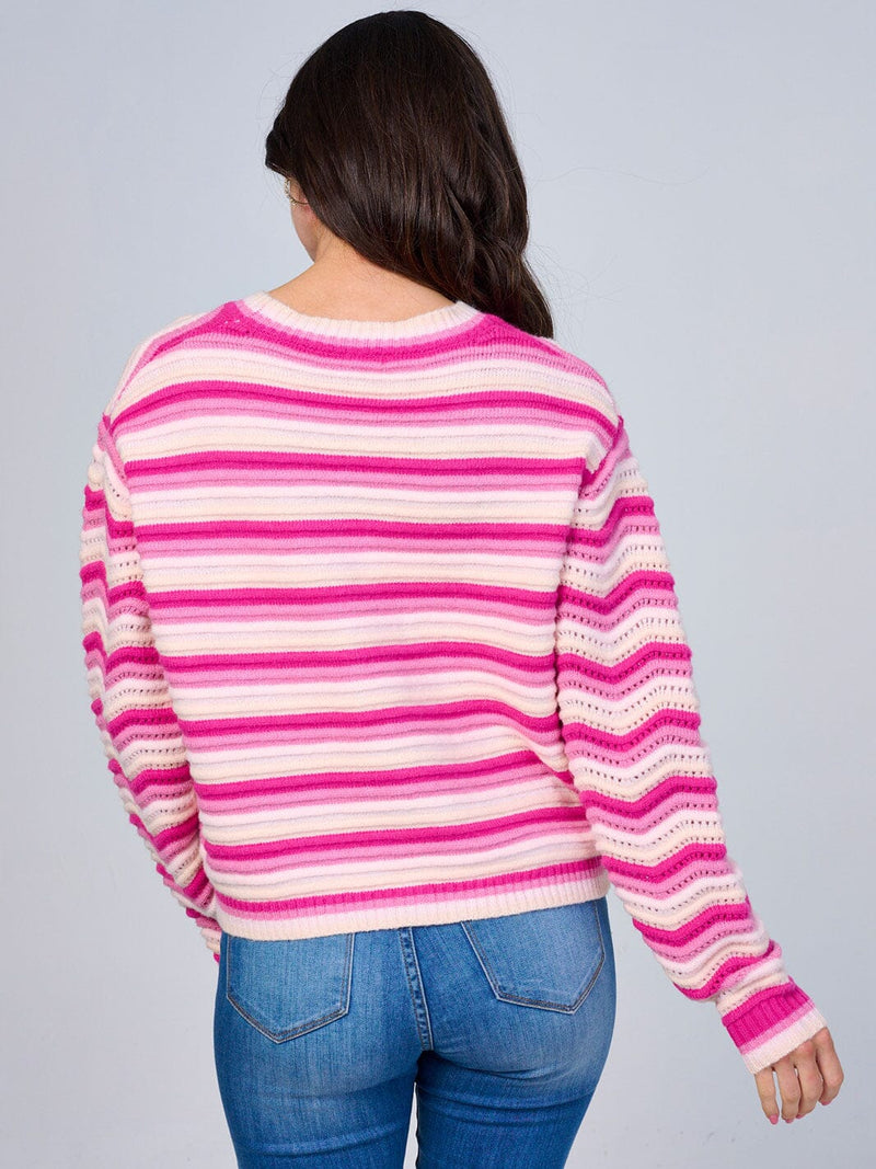 Load image into Gallery viewer, WFT 34 - WOMEN'S LONG SLEEVE BUTTON CLOSURE COLORBLOCK STRIPES KNIT SWEATER
