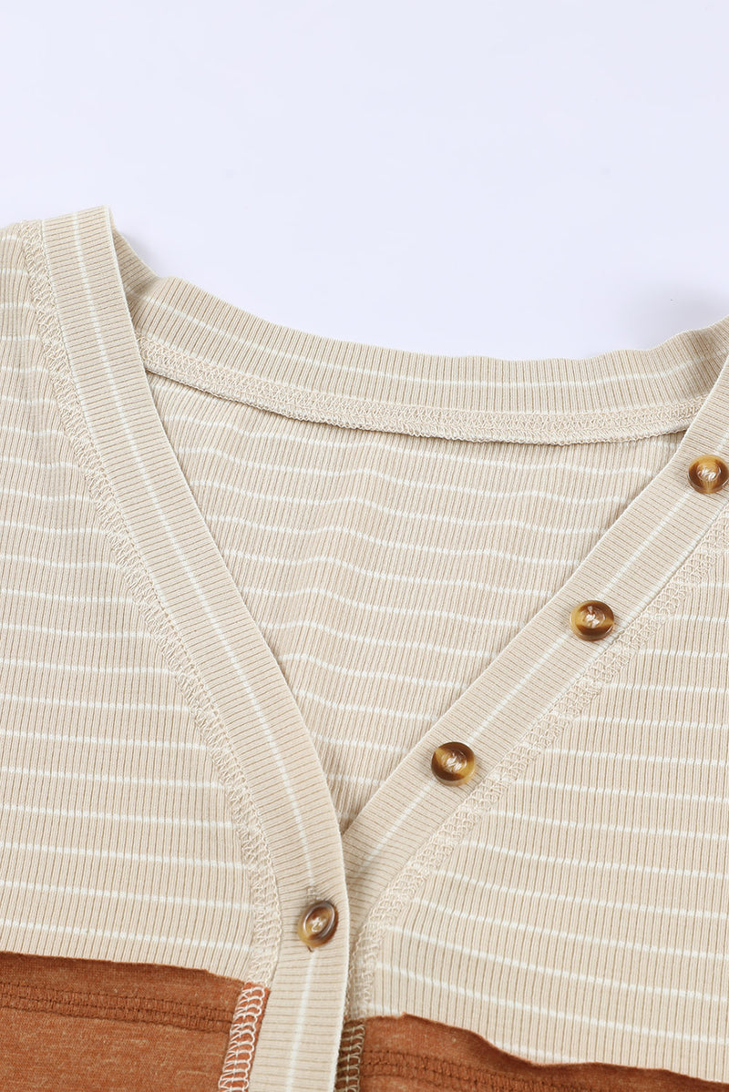 Load image into Gallery viewer, DLLS59 - Orange Striped Color Block Henley Top
