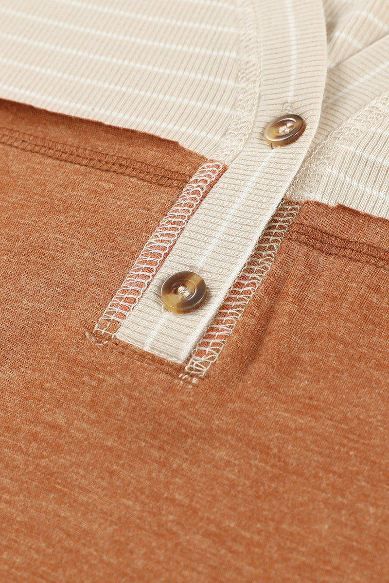 Load image into Gallery viewer, DLLS59 - Orange Striped Color Block Henley Top
