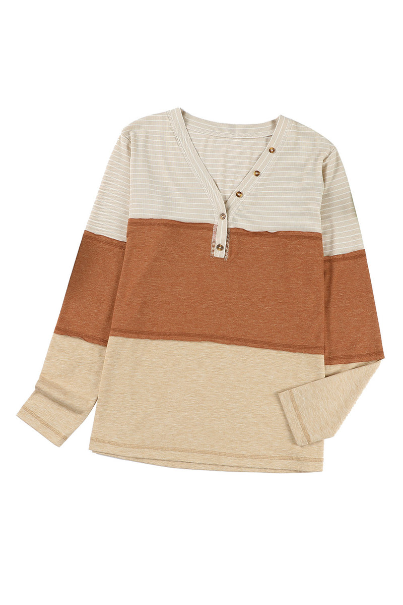 Load image into Gallery viewer, DLLS59 - Orange Striped Color Block Henley Top
