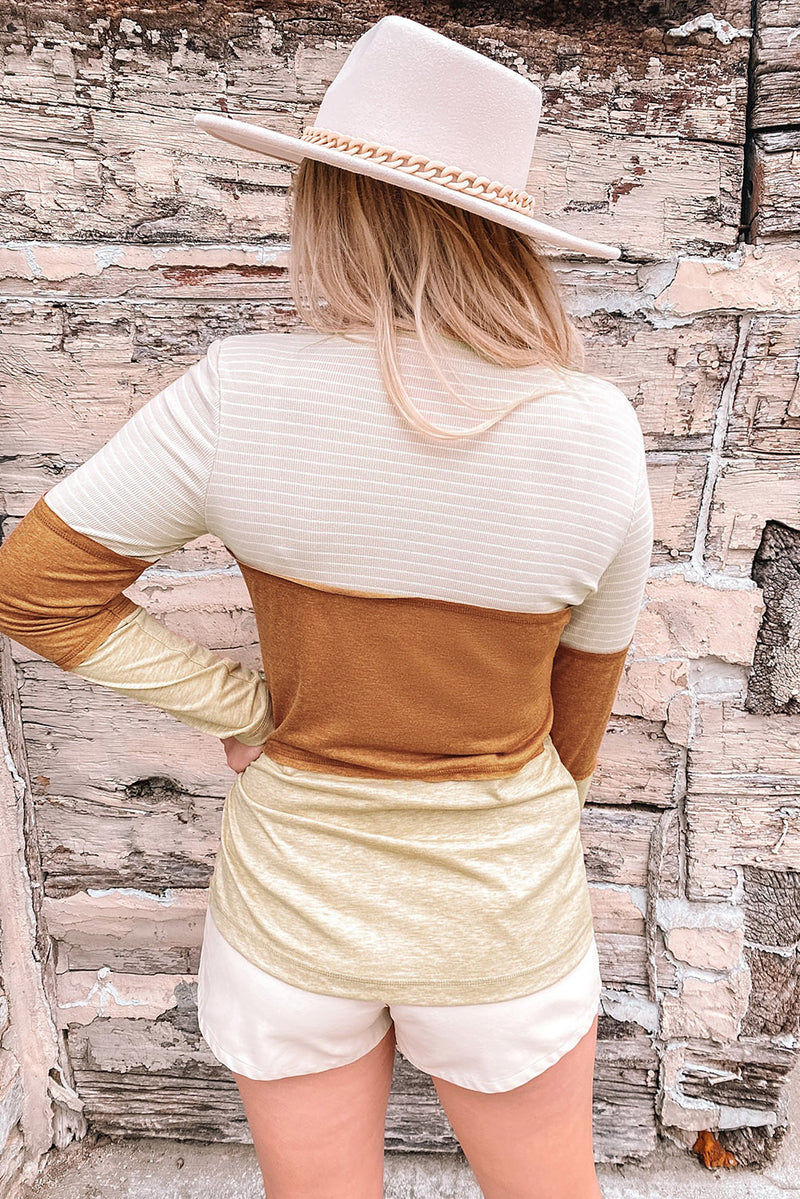 Load image into Gallery viewer, DLLS59 - Orange Striped Color Block Henley Top
