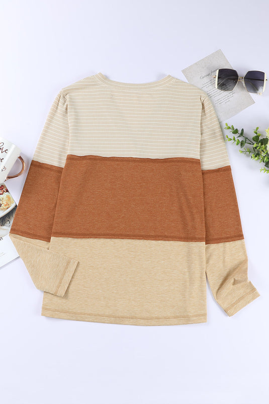 DLLS59 - Orange Striped Color Block Henley Top