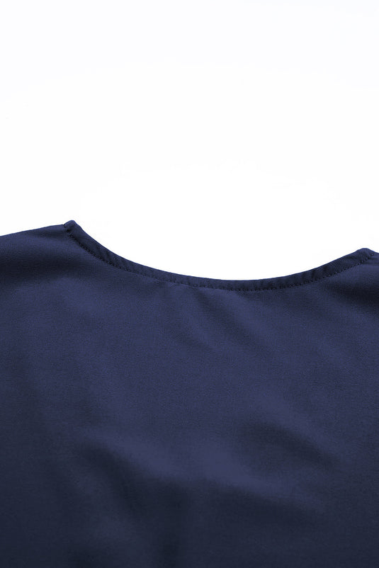 DLLS23 - Blue Lace Trim V Neck Short Sleeve Blouse