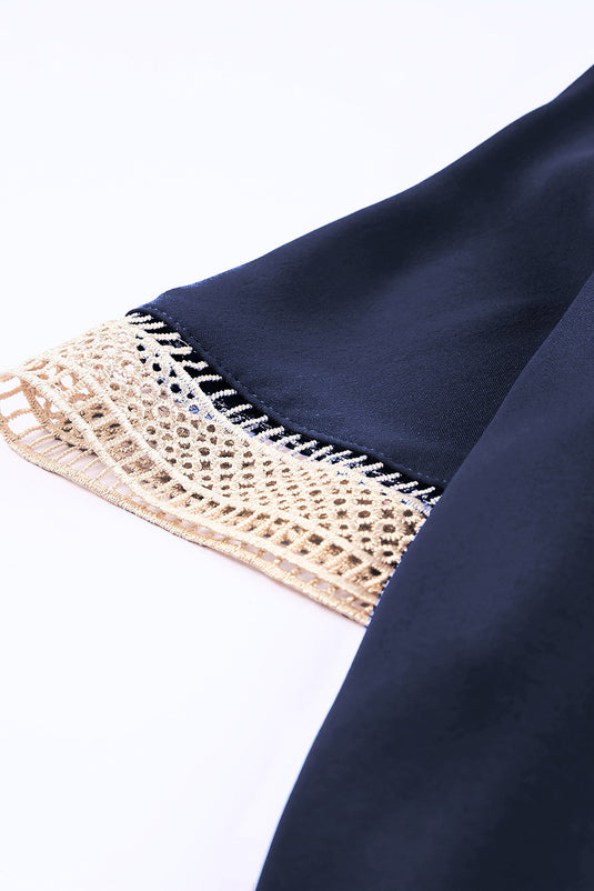 DLLS23 - Blue Lace Trim V Neck Short Sleeve Blouse