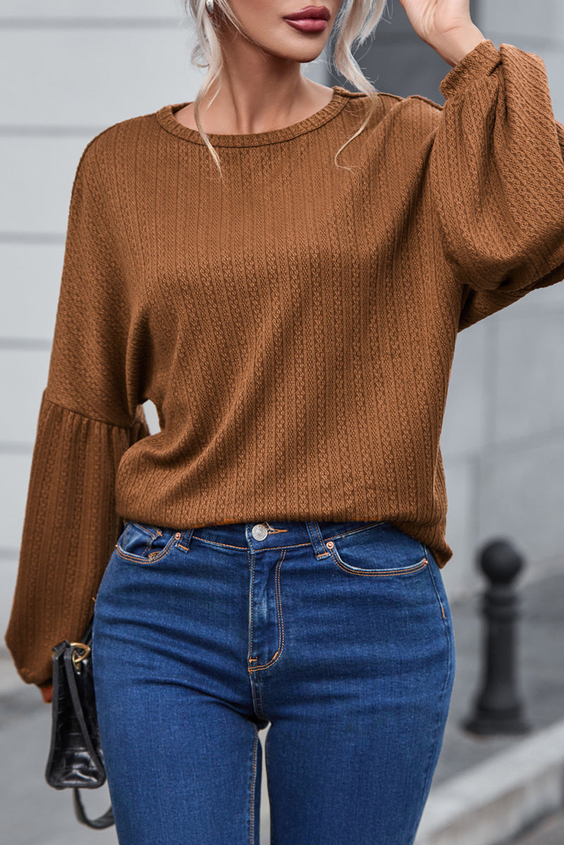 Load image into Gallery viewer, DLLS25 - Faux Knit Jacquard Puffy Long Sleeve Top
