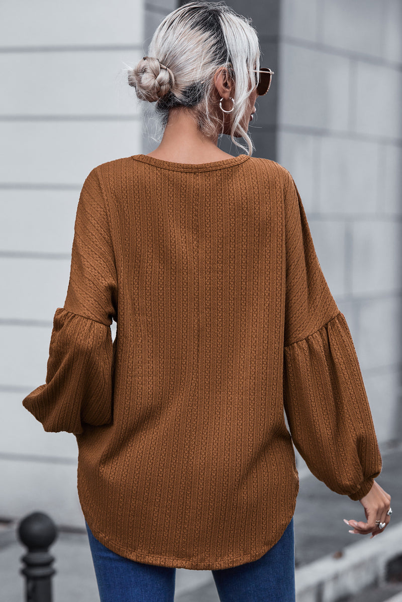Load image into Gallery viewer, DLLS25 - Faux Knit Jacquard Puffy Long Sleeve Top
