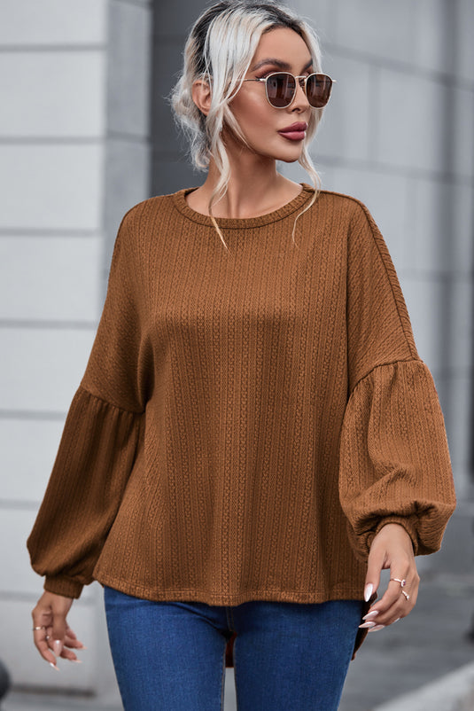 DLLS25 - Faux Knit Jacquard Puffy Long Sleeve Top