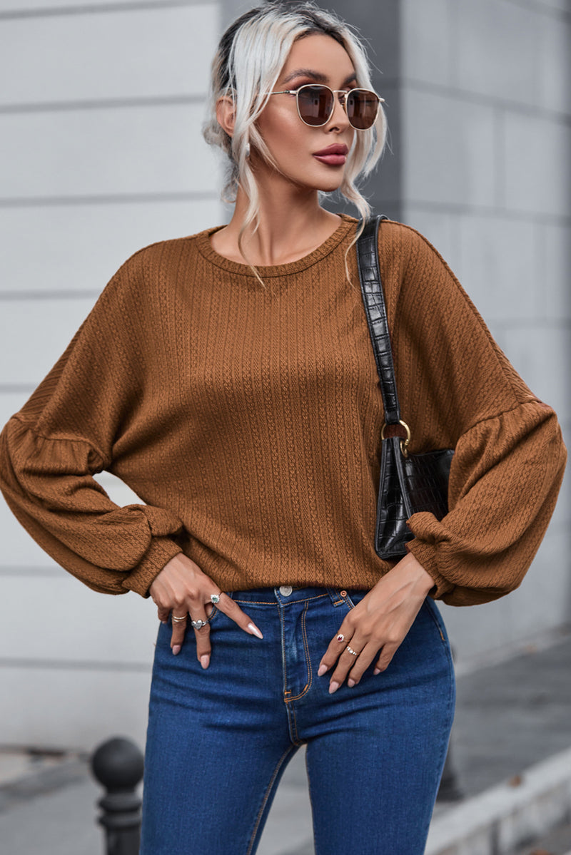 Load image into Gallery viewer, DLLS25 - Faux Knit Jacquard Puffy Long Sleeve Top
