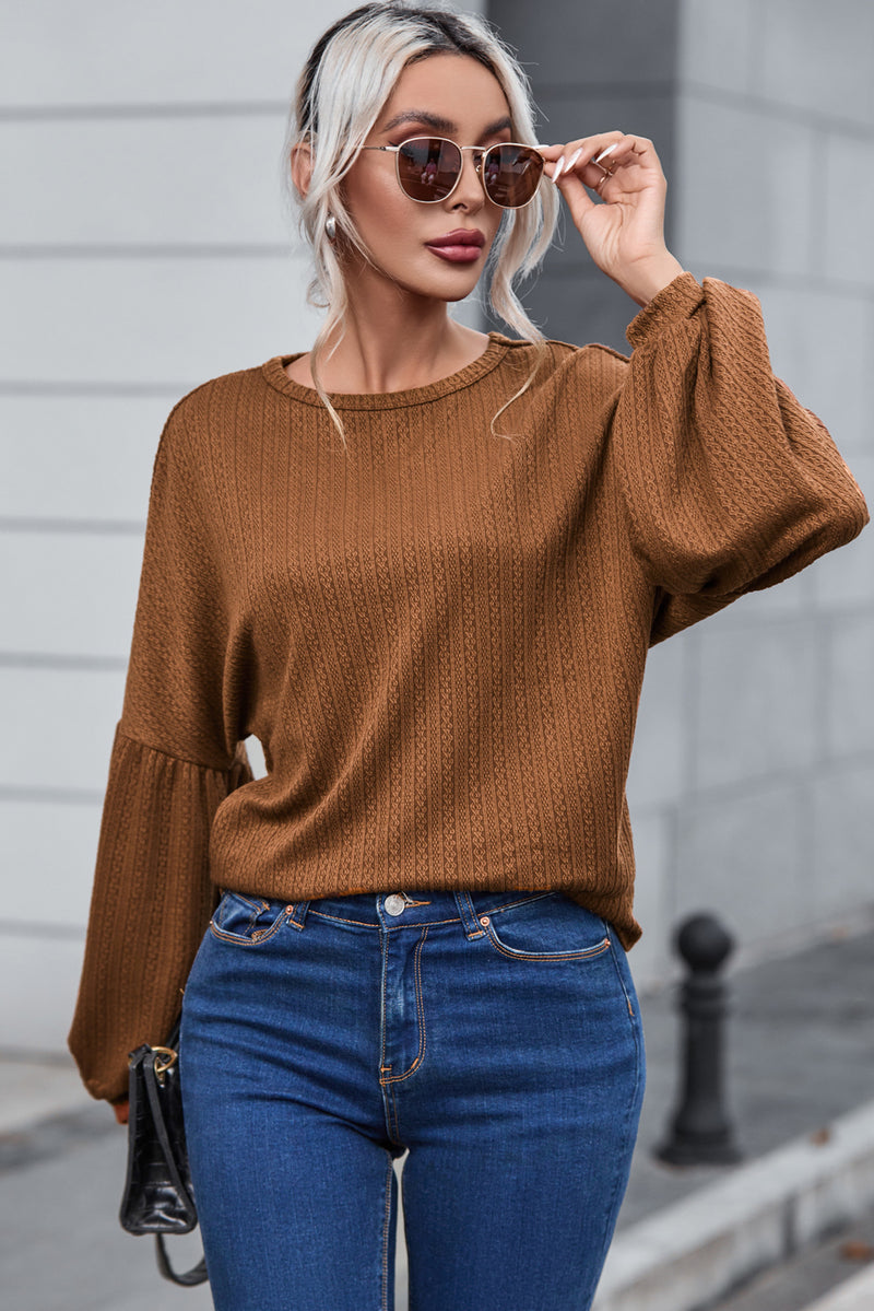 Load image into Gallery viewer, DLLS25 - Faux Knit Jacquard Puffy Long Sleeve Top
