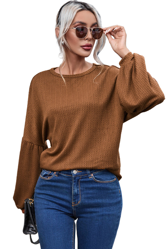 DLLS25 - Faux Knit Jacquard Puffy Long Sleeve Top
