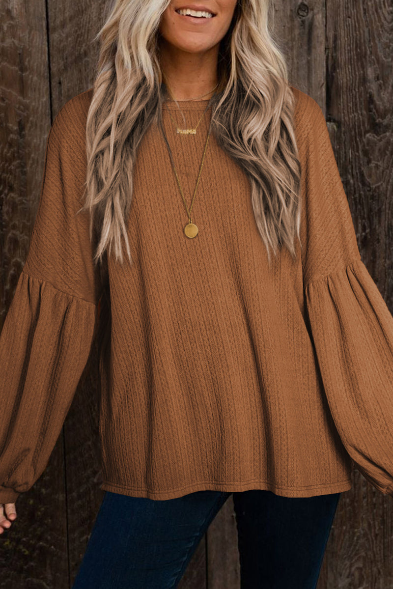 Load image into Gallery viewer, DLLS25 - Faux Knit Jacquard Puffy Long Sleeve Top
