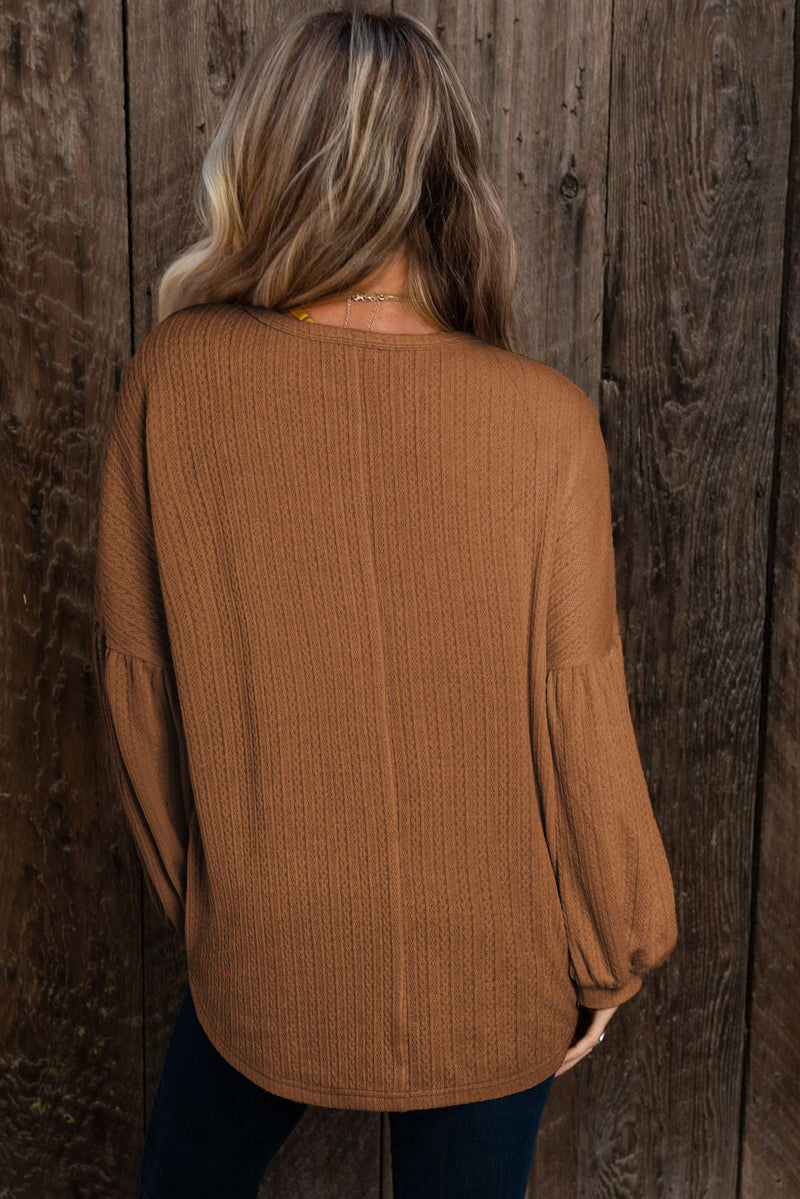 Load image into Gallery viewer, DLLS25 - Faux Knit Jacquard Puffy Long Sleeve Top
