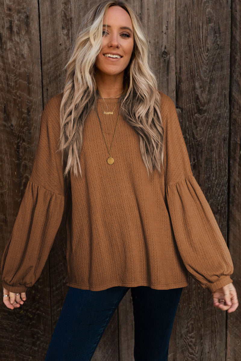 Load image into Gallery viewer, DLLS25 - Faux Knit Jacquard Puffy Long Sleeve Top
