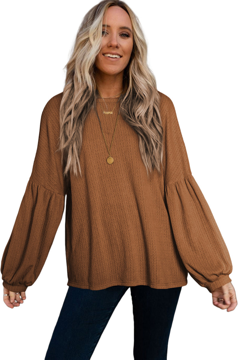 Load image into Gallery viewer, DLLS25 - Faux Knit Jacquard Puffy Long Sleeve Top
