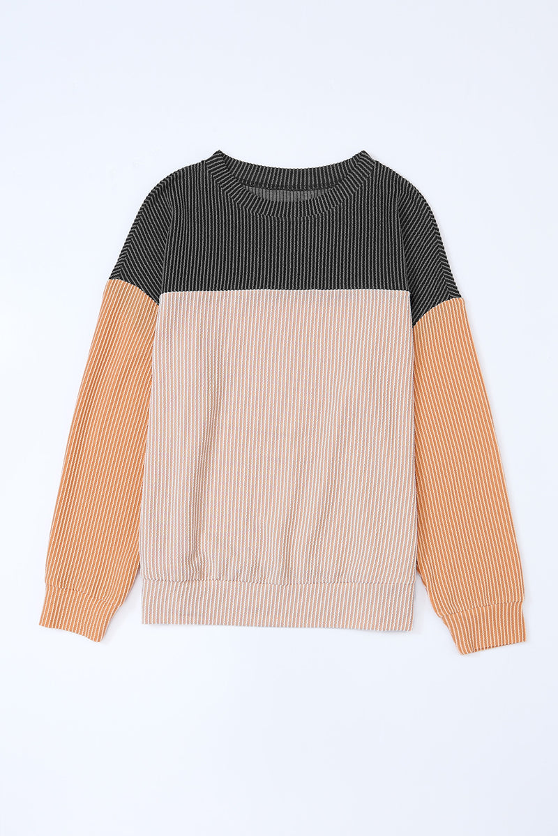 Load image into Gallery viewer, DLLS26 - Black Color Block Long Sleeve Ribbed Loose Top
