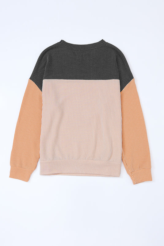 DLLS26 - Black Color Block Long Sleeve Ribbed Loose Top