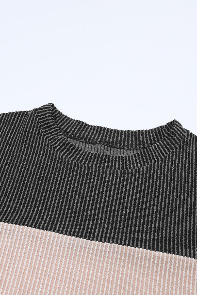 Load image into Gallery viewer, DLLS26 - Black Color Block Long Sleeve Ribbed Loose Top
