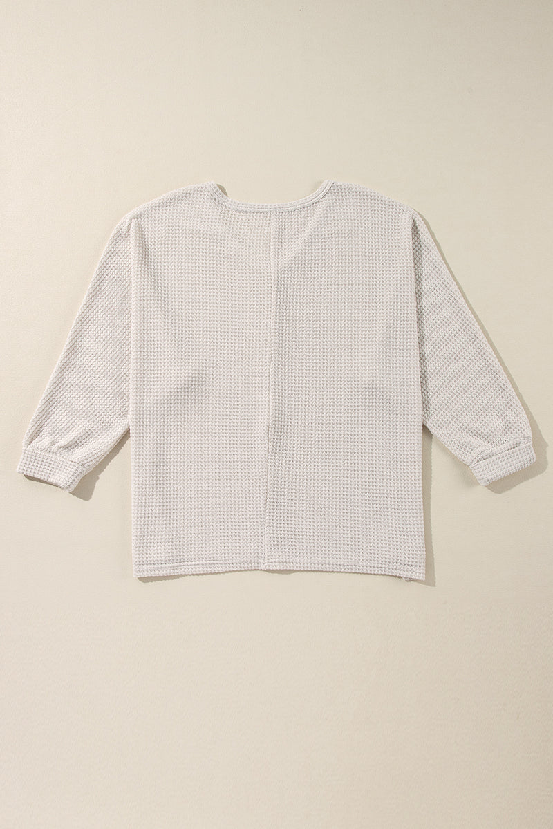 Load image into Gallery viewer, DLLS30 - White Waffle Knit Side Slits Loose Fit V Neck Top
