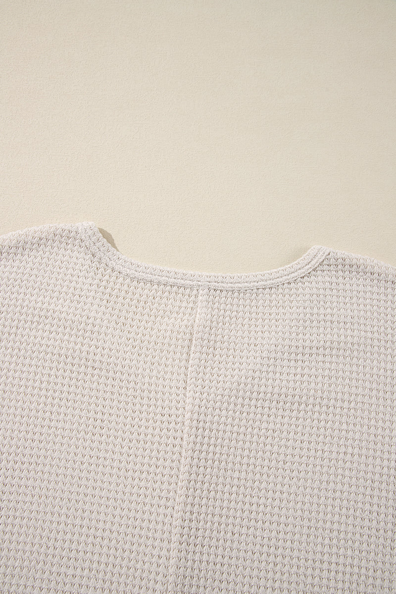 Load image into Gallery viewer, DLLS30 - White Waffle Knit Side Slits Loose Fit V Neck Top
