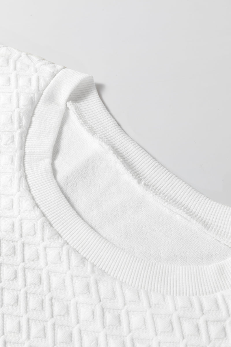 Load image into Gallery viewer, DLLS11 - White Textured Puff Long Sleeve Round Neck Top
