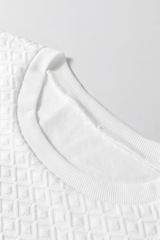 DLLS11 - White Textured Puff Long Sleeve Round Neck Top