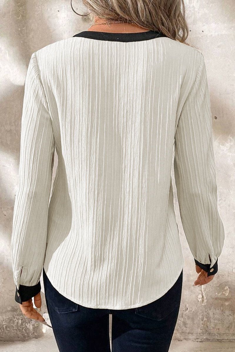 Load image into Gallery viewer, DLLS16 - White Textured Colorblock V Neck Elegant Blouse
