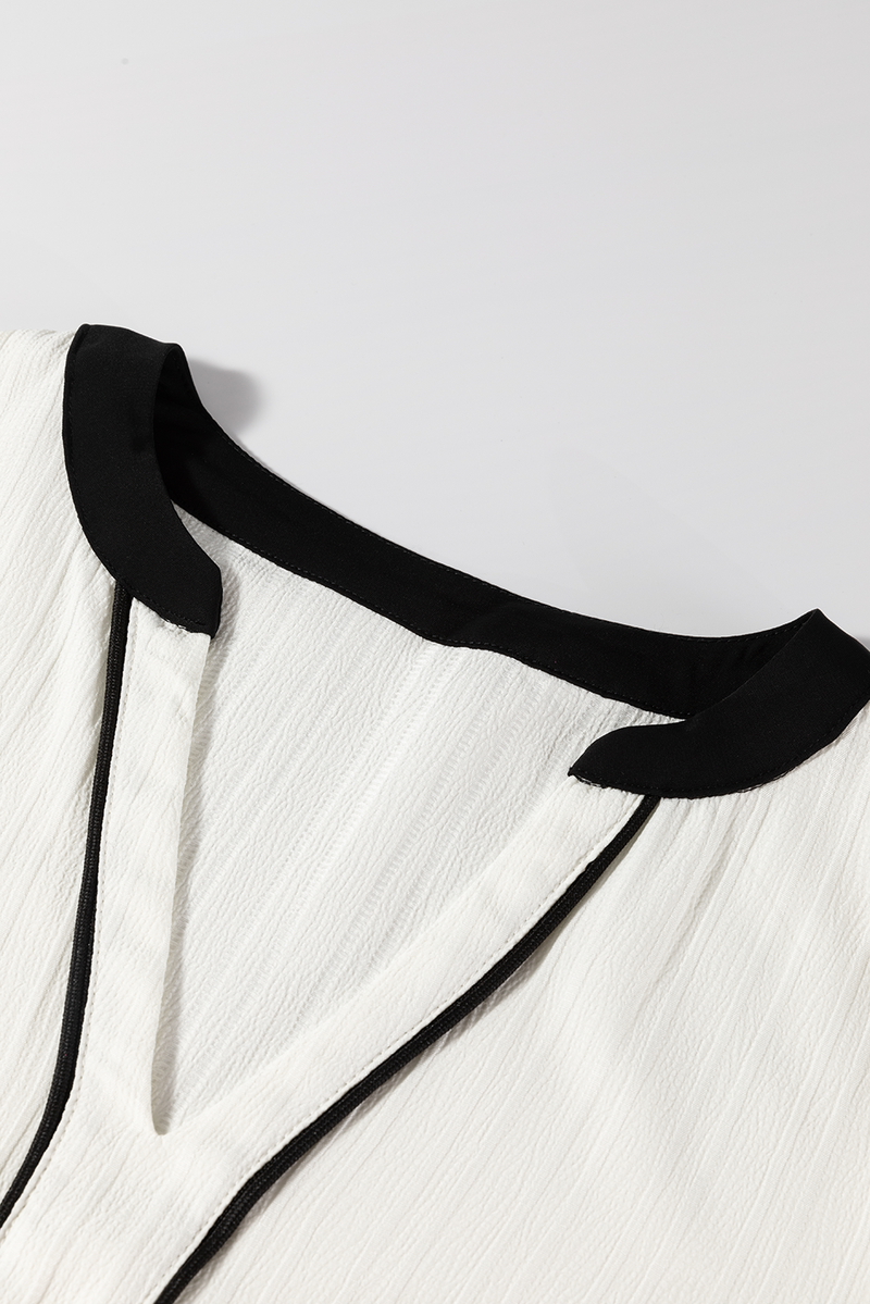 Load image into Gallery viewer, DLLS16 - White Textured Colorblock V Neck Elegant Blouse
