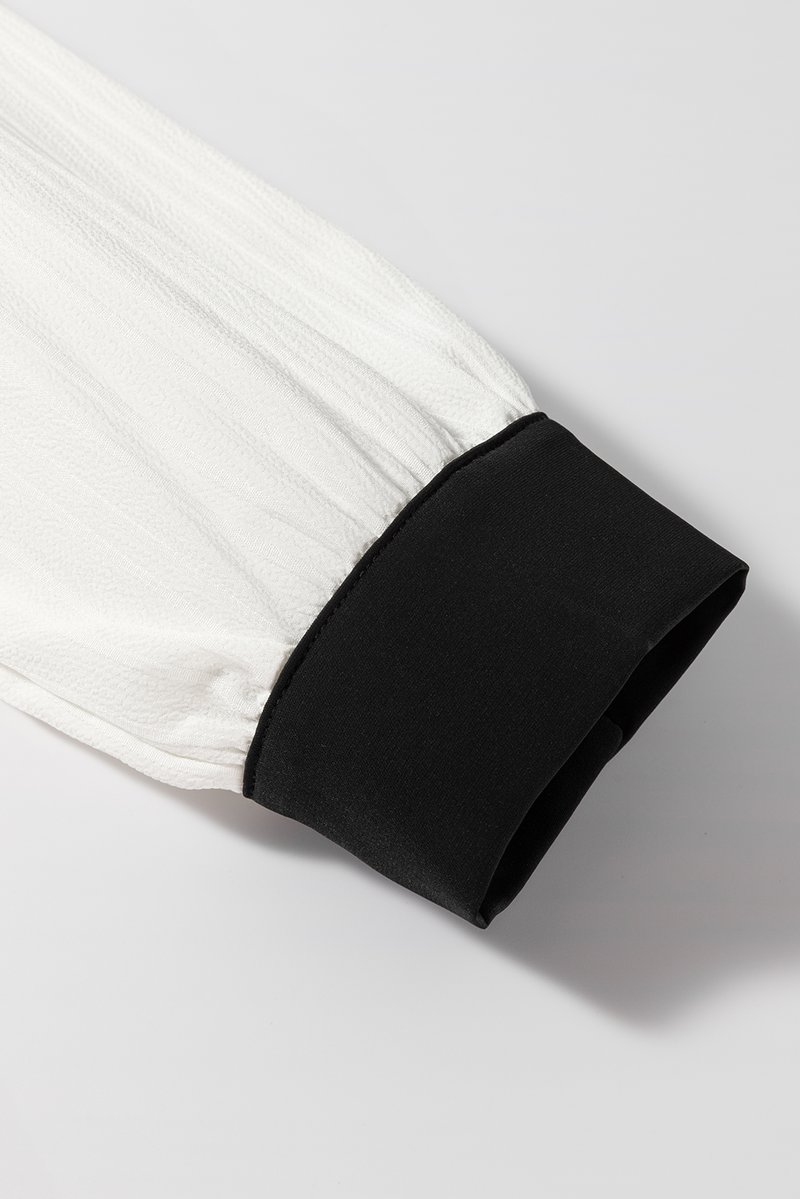 Load image into Gallery viewer, DLLS16 - White Textured Colorblock V Neck Elegant Blouse
