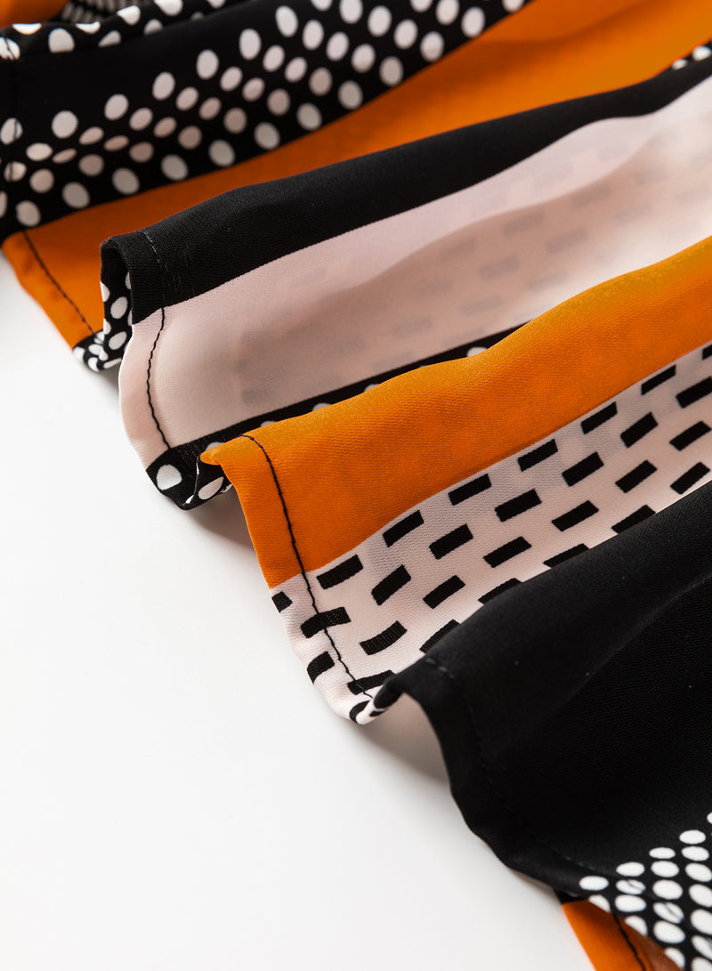Load image into Gallery viewer, DLLS15 - Orange Geo Print Colorblock Notched V Neck Blouse

